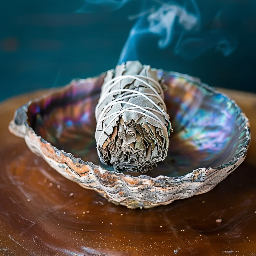 abalone shell with white sage